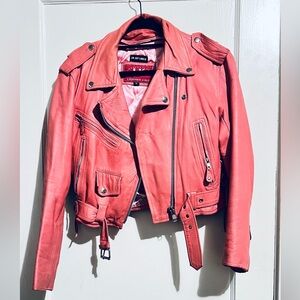Women's Pink Leather Biker Jacket Size M Used Item